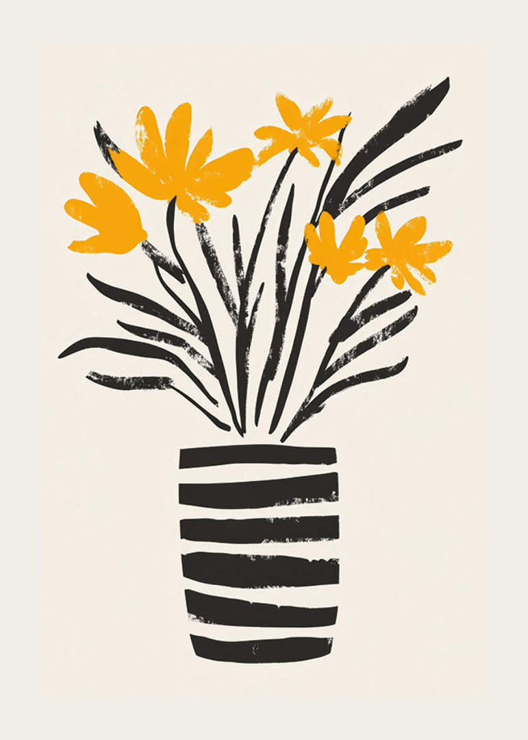 Yellow flowers in a stylish striped vase spread joy-12