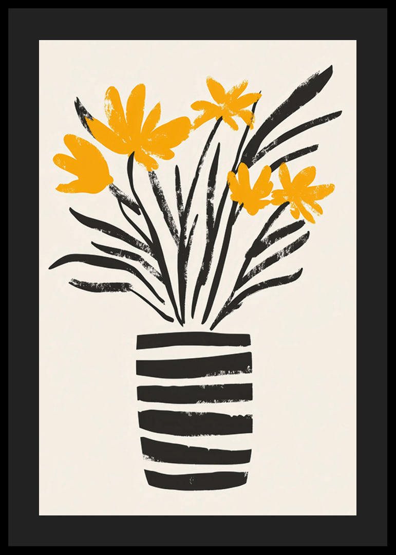 Yellow flowers in a stylish striped vase spread joy-12