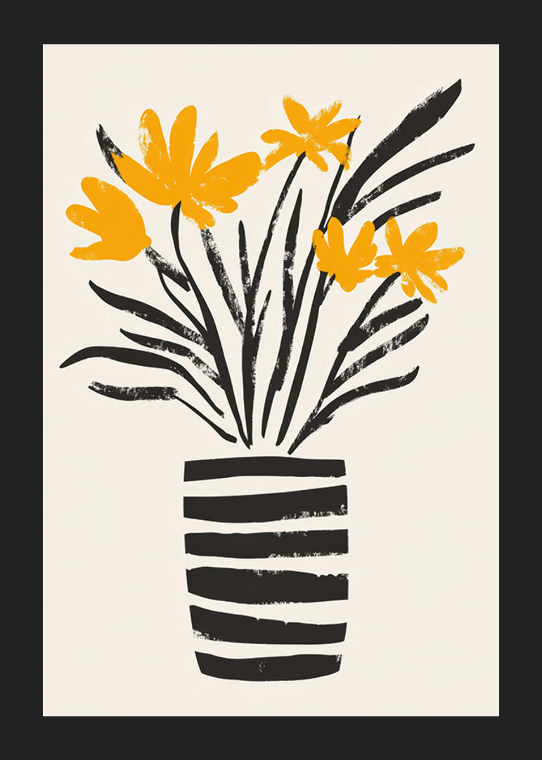 Yellow flowers in a stylish striped vase spread joy-12