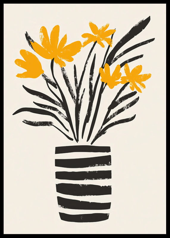 Yellow flowers in a stylish striped vase spread joy-12