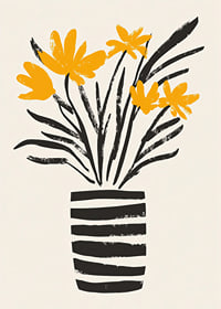 Yellow flowers in a stylish striped vase spread joy-7