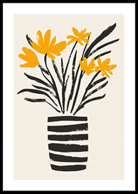 Yellow flowers in a stylish striped vase spread joy-0
