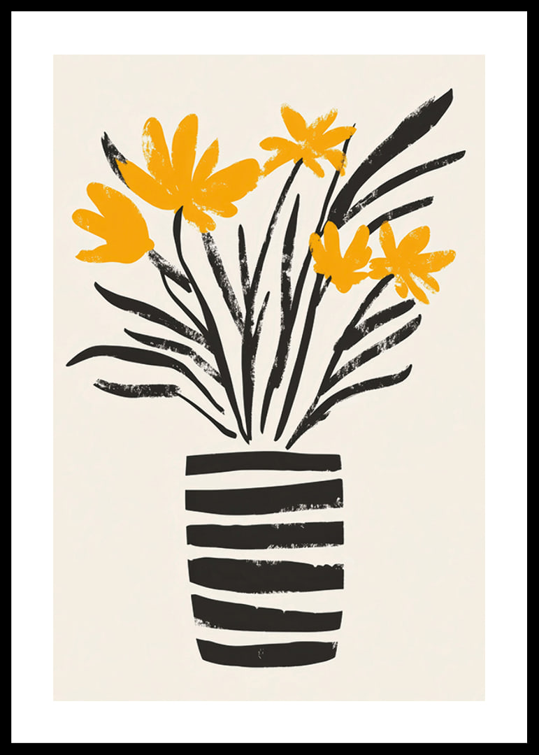 Yellow flowers in a stylish striped vase spread joy-12