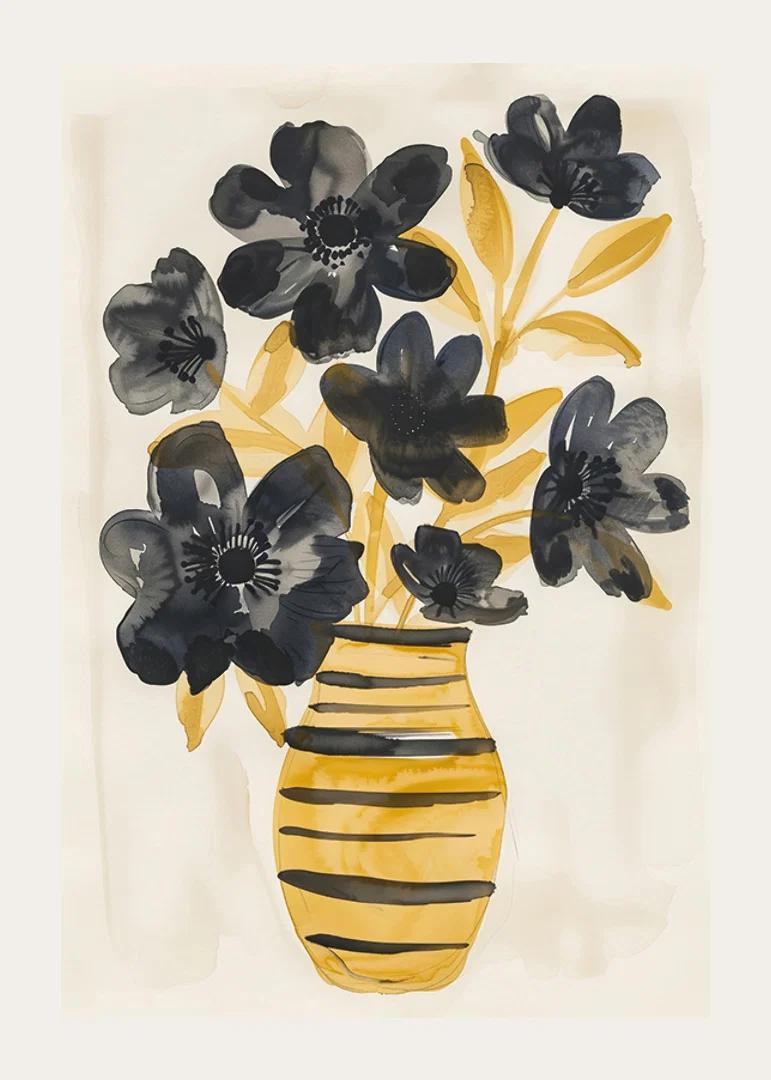 Dark flowers dance in a golden vase, creating elegance in the room-12