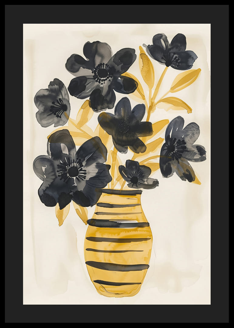 Sötét virágok táncolnak egy arany vázában, eleganciát teremtve a szobában-12