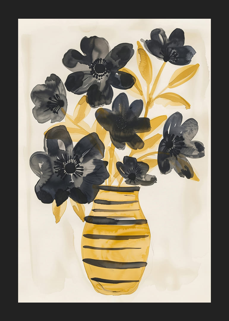 Sötét virágok táncolnak egy arany vázában, eleganciát teremtve a szobában-12