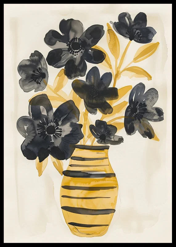 Dark flowers dance in a golden vase, creating elegance in the room-12