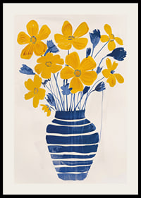 Golden flowers in a blue striped vase bring the room to life-2