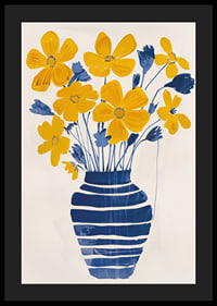 Golden flowers in a blue striped vase bring the room to life-4