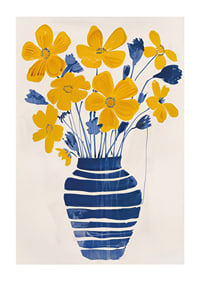Golden flowers in a blue striped vase bring the room to life-1