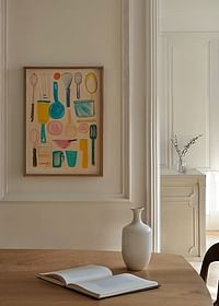 Poster colorat cu ustensile de bucătărie jucăușe în stil abstract-2