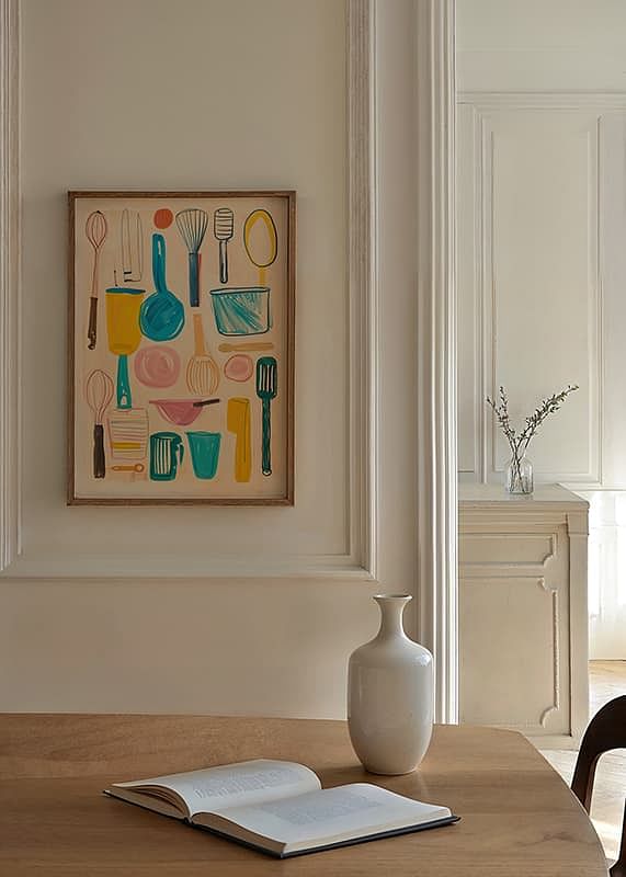 Poster colorat cu ustensile de bucătărie jucăușe în stil abstract-12