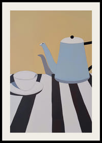 A minimalist motif of a teapot and cup on a striped table-2