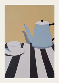 A minimalist motif of a teapot and cup on a striped table-3