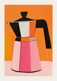 Mūsdienīgs kafijas automāts košās krāsās uz oranža fona-3