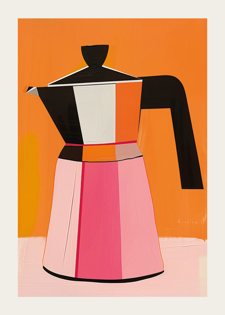 Mūsdienīgs kafijas automāts košās krāsās uz oranža fona-12