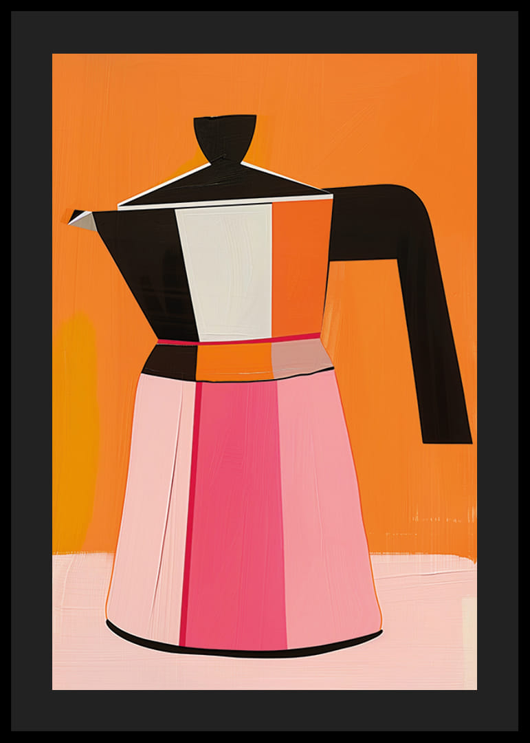 Mūsdienīgs kafijas automāts košās krāsās uz oranža fona-12