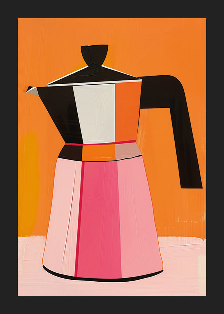 Mūsdienīgs kafijas automāts košās krāsās uz oranža fona-12