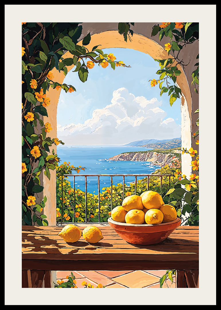 En solig terrass med citronskål och havsutsikt-12