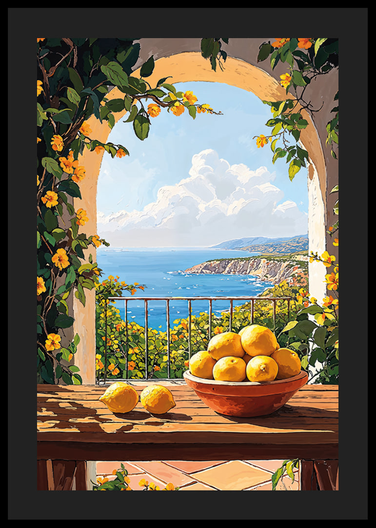 En solig terrass med citronskål och havsutsikt-12
