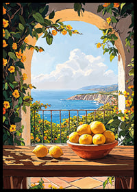 En solig terrass med citronskål och havsutsikt-6