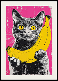 En katt i popkonststil med en banan på en livfull bakgrund-2