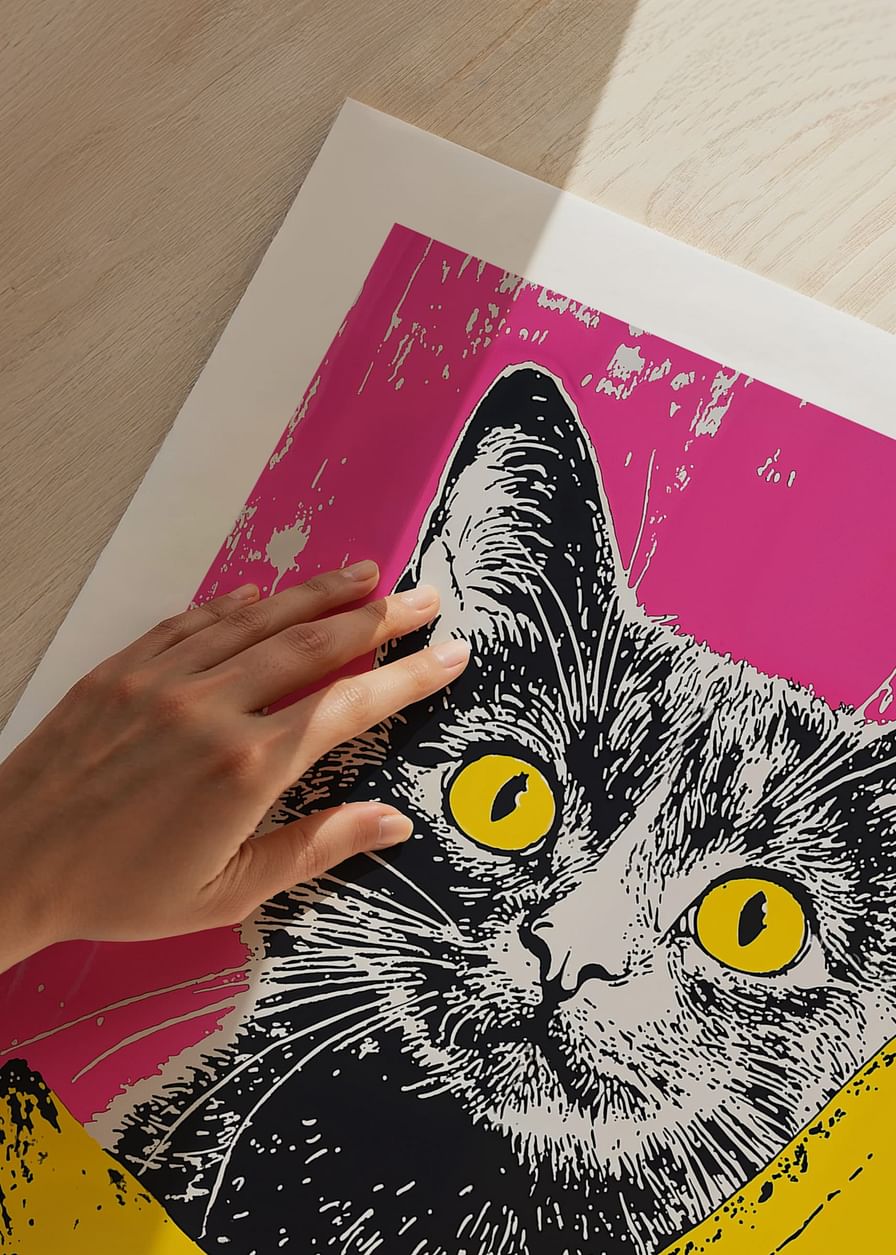 O pisică în stil pop art cu o banană pe un fundal vibrant-12