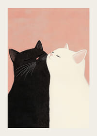 Två katter omfamnar ömt mot en rosa bakgrund-3