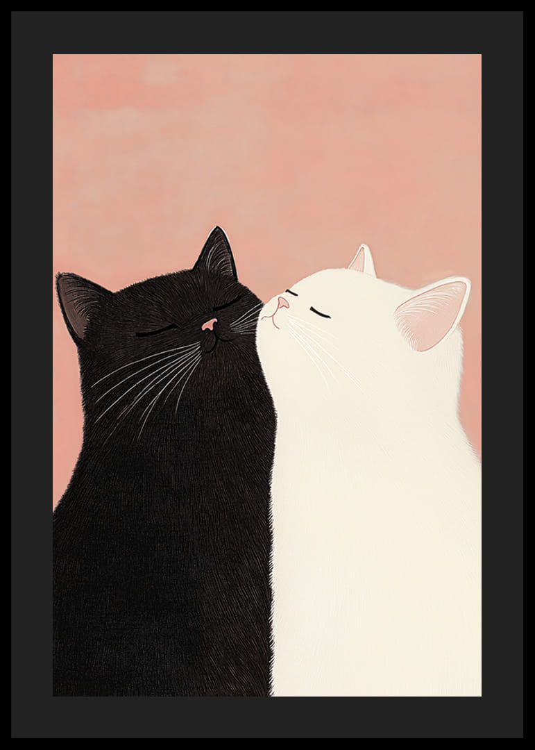 Två katter omfamnar ömt mot en rosa bakgrund-12