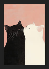 Två katter omfamnar ömt mot en rosa bakgrund-5