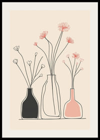En minimalistisk affisch med eleganta vaser och blommiga konturer-2