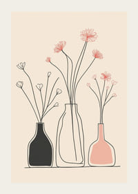 En minimalistisk affisch med eleganta vaser och blommiga konturer-3