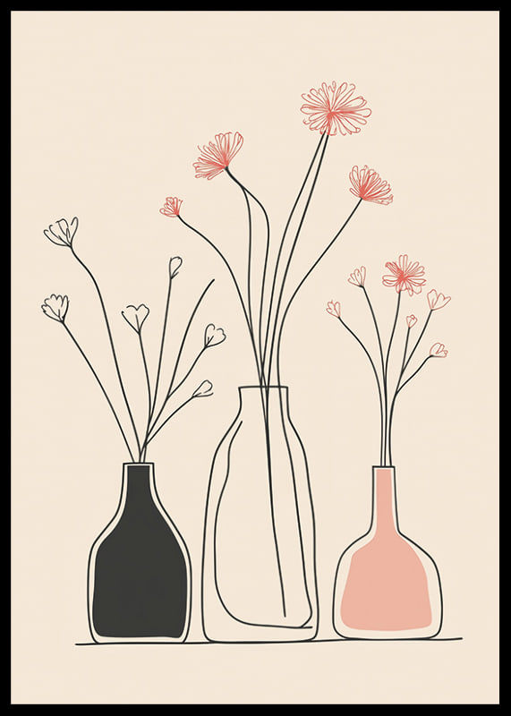 A minimalist poster with elegant vases and floral outlines-12