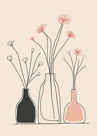 A minimalist poster with elegant vases and floral outlines-7
