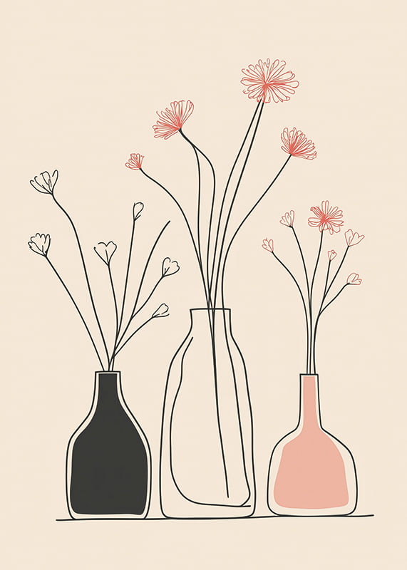 A minimalist poster with elegant vases and floral outlines-12