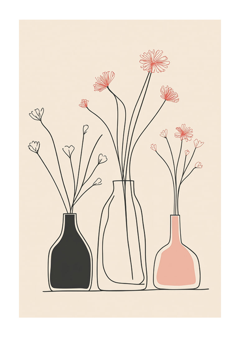 A minimalist poster with elegant vases and floral outlines-12