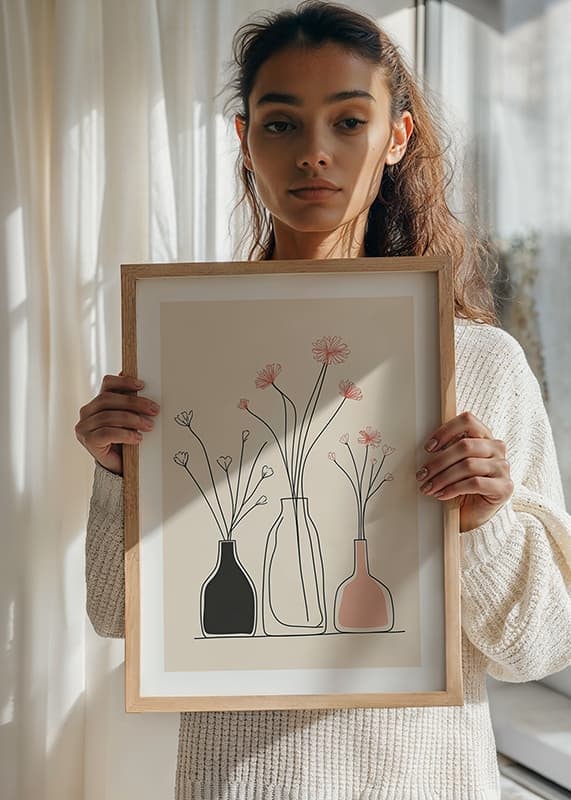 A minimalist poster with elegant vases and floral outlines-12