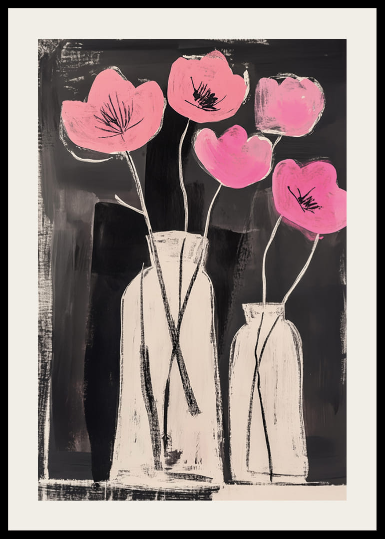 Eleganta rosafärgade blommor kontrasterar mot en djup svart bakgrund-12