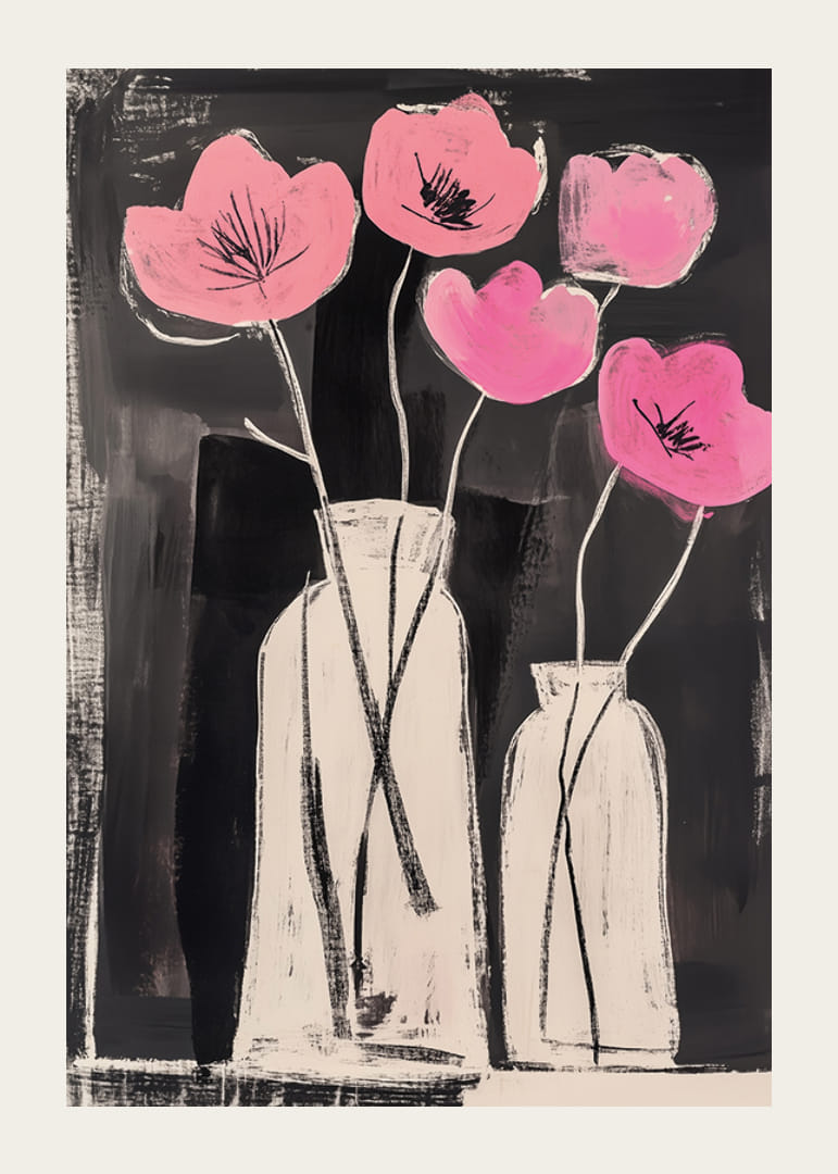 Eleganta rosafärgade blommor kontrasterar mot en djup svart bakgrund-12