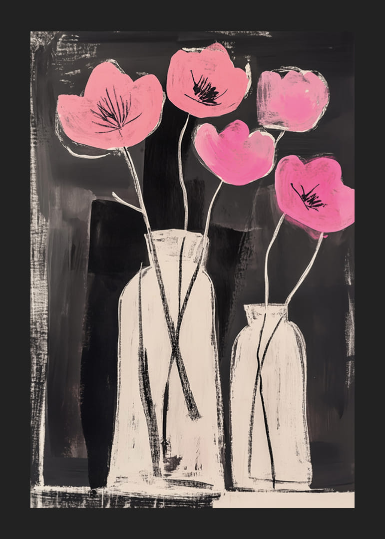 Eleganta rosafärgade blommor kontrasterar mot en djup svart bakgrund-12