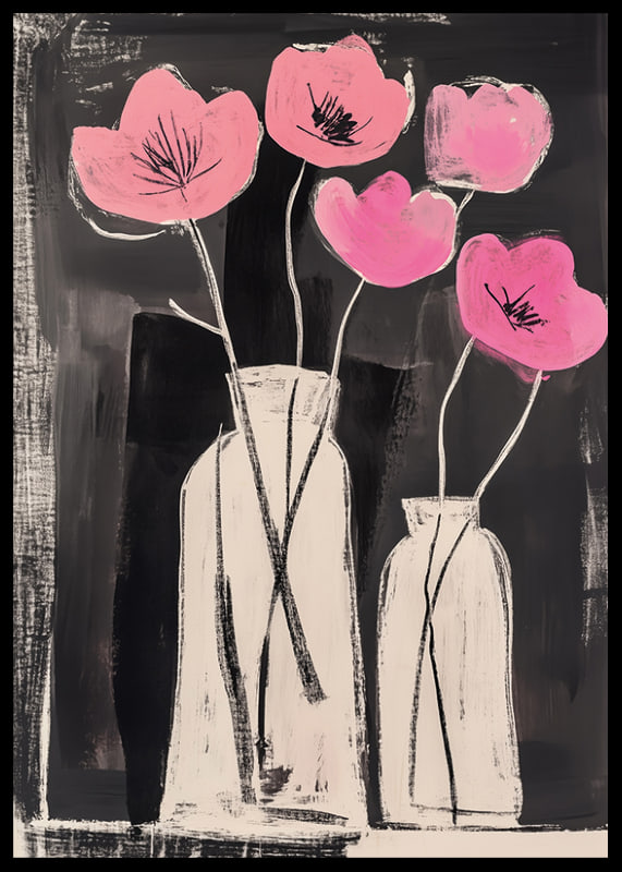 Elegant pink flowers contrast against a deep black background-12