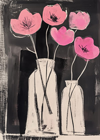 Elegant pink flowers contrast against a deep black background-7
