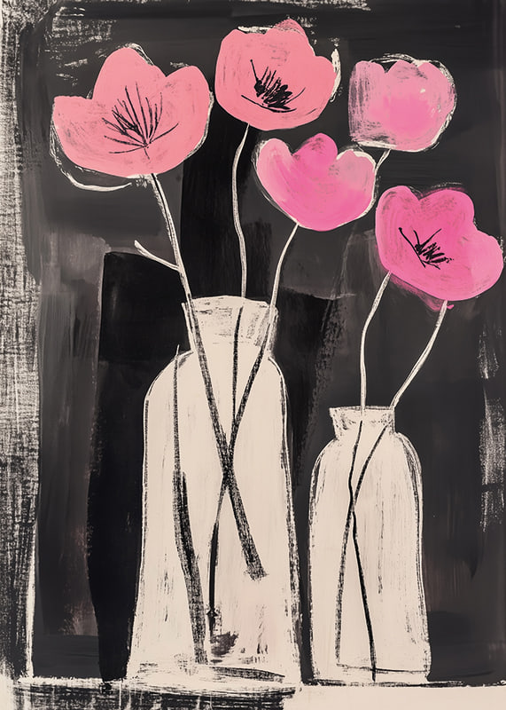 Elegant pink flowers contrast against a deep black background-12