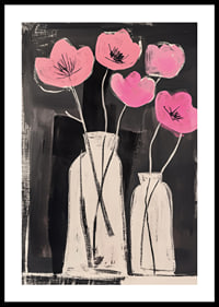 Elegant pink flowers contrast against a deep black background-0