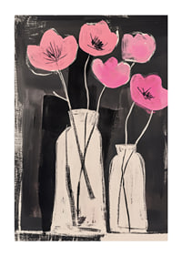 Elegant pink flowers contrast against a deep black background-1