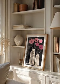 Elegant pink flowers contrast against a deep black background-8