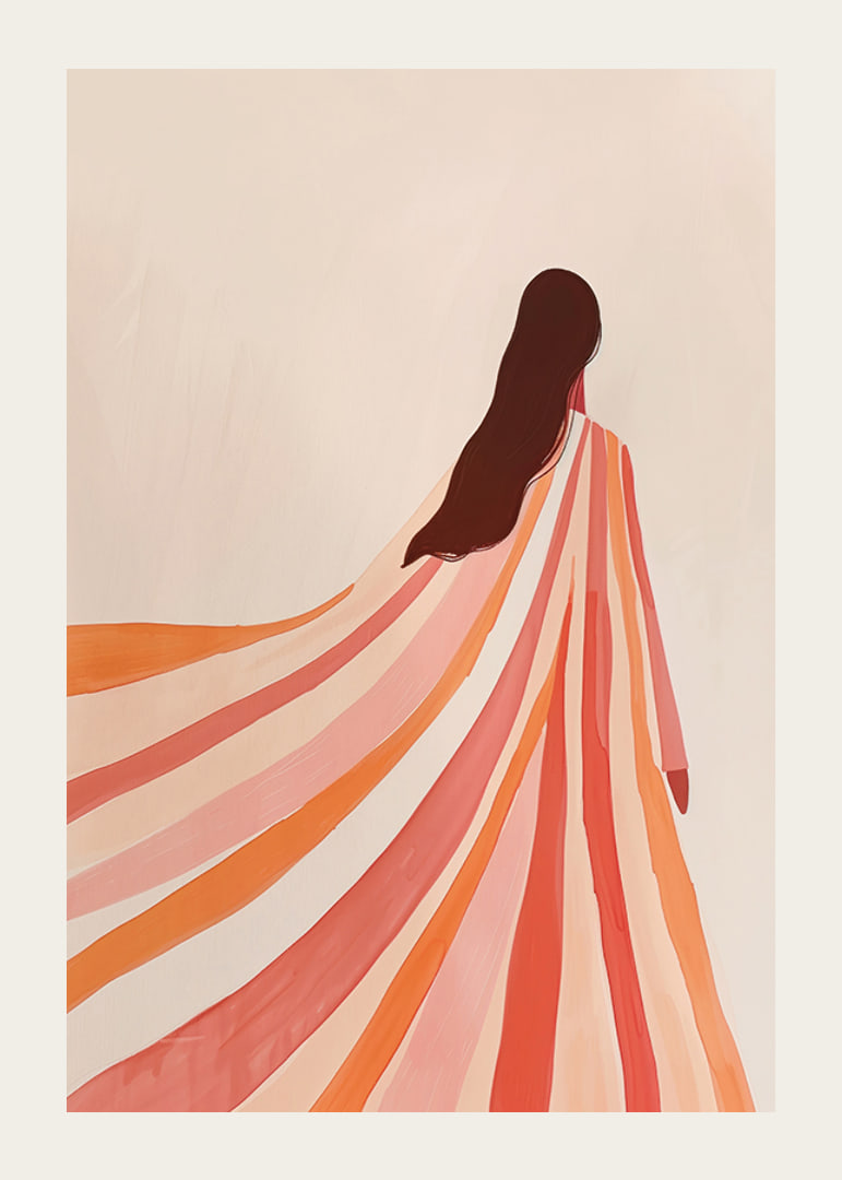 An elegant figure wrapped in soft, colorful lines of serenity-12