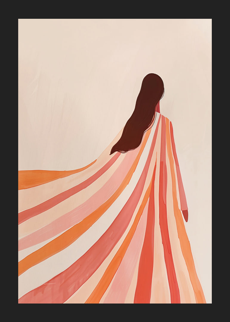 An elegant figure wrapped in soft, colorful lines of serenity-12