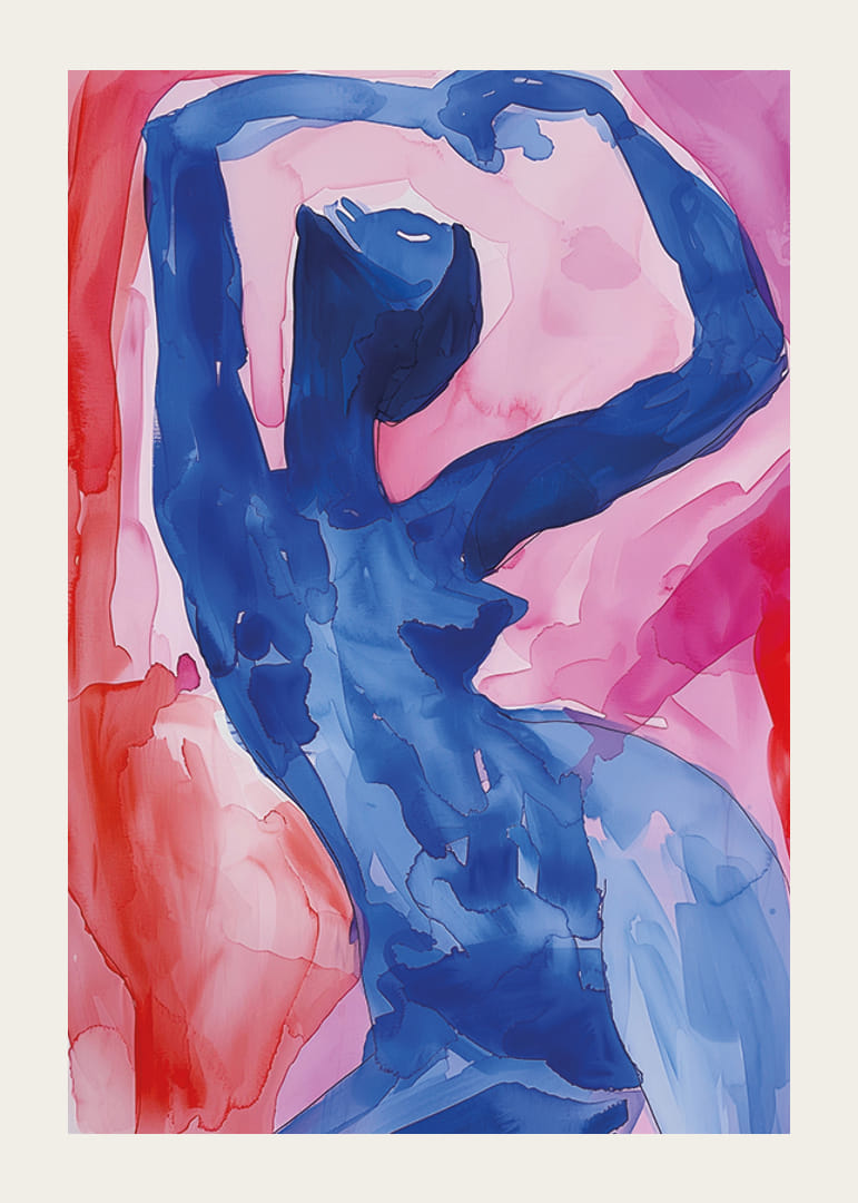 En blå silhuett mot en rosa bakgrund skapar en känsla av rörelse och skönhet-12