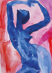 A blue silhouette against a pink background creates a sense of movement and beauty-7